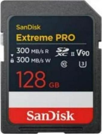 SanDisk Extreme Pro 128GB 300/300MB/s SDXC V90 UHS-II U3 8K/4K UHD Hafıza Kartı SDSDXDM-128G-GN4IN