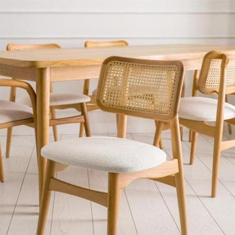 Gazzini Furniture Helios Beyaz Hazeranlı Natural Ahşap Bohem Sandalye (1 Adet) 52x48 cm