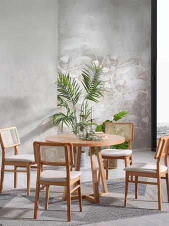 Gazzini Furniture Visby Beyaz Sedef Natural Ahşap Bohem Sandalye (1 Adet) 44x48 cm