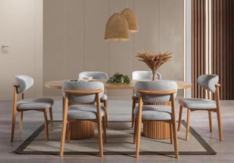 Gazzini Furniture Polo Gri Teddy Natural Ahşap Bohem Sandalye (1 Adet) 50x50 cm