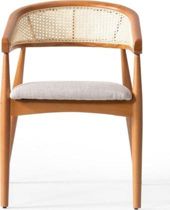 Gazzini Furniture Gazel Hasırlı Beyaz Teddy Hazeran Natural Ahşap Bohem Sandalye