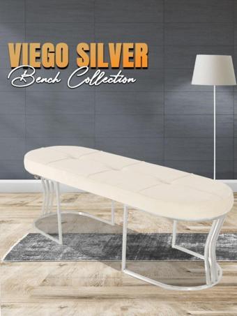 Gazzini Furniture Viego Silver Exclusive Bench Lüks Metal Gümüş Ayak, Chester Model Yatak Ucu Beyaz Puf 45x140 cm