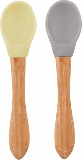 Nessiworld  Bambu Saplı Silikon Mama Kaşığı 2li Mellow Yellow / Powder Grey