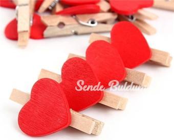 10lu Kalp Şekilli Ahşap Mandallar 3.5cm (10lu Set10 Paket)