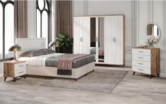 Komple Mdf Paris 6 Kapaklı Atlantik Çam-beyaz Yatak Odası Takımı (bazalı)