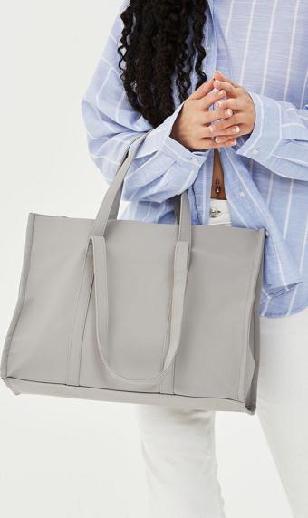 Mine Bag Paraşüt Kumaş Shopper Amelia Kadın Kol Çanta Açık Gri