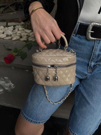Mine Bag Suni Deri Almira Kadın Çapraz Çanta Parlak Bej