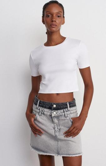 Dilvin Kadın Düz Basic Crop T-shirt - 30124