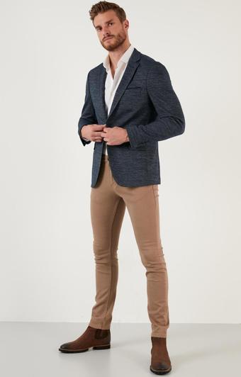 Buratti Pamuklu Slim Fit Tek Yırtmaçlı Düğmeli Blazer Erkek Ceket 2163738 LACİVERT