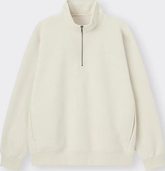 Erkek Dik Yaka Fermuarlı Sweatshirt Bej