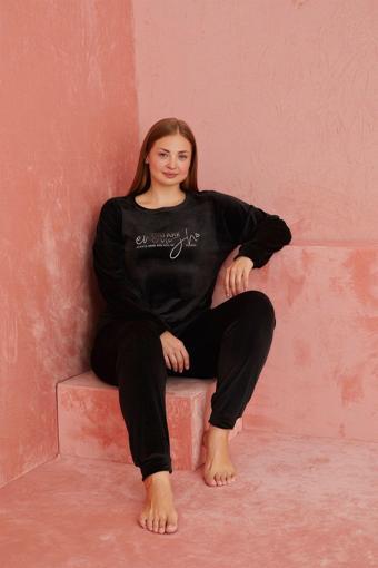 Lukitus Büyük Beden Uzun Kol Kadife Pijama Takımı