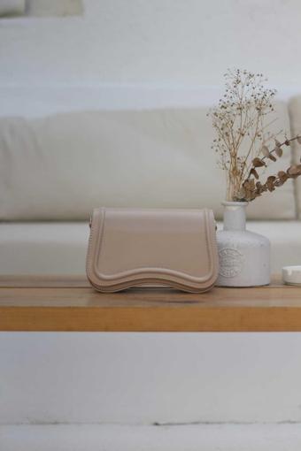 Moom Bag Kadın Vizon Dalga Desen Kapaklı Kumaş Askılı Omuz Çantası