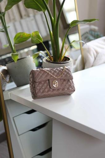 Moom Bag Kadın Vizon Zincirli Kapitone Çanta