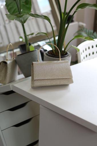 Moom Bag Kadın Gold Metal Tutma Saplı Kapaklı Abiye Çantası