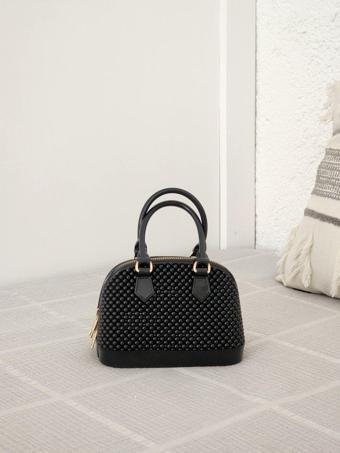 Moom Bag Kadın Siyah Silikon Çift Kulp Zincir Detaylı El Omuz Çantası