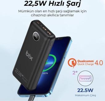 Bix Pb201 Üç Portlu 20000mah 22.5w Hızlı Şarj 4.0 Pd Giriş/çıkışlı Led Göstergeli Powerbank Siyah