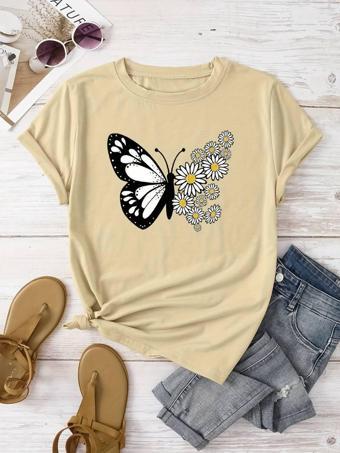 Pamuklu Papatya Kelebek Tasarım Tshirt
