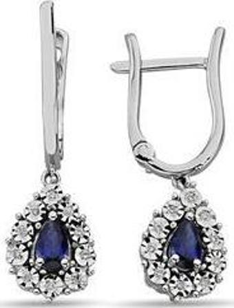 0,10 Karat Pırlantalı Safir Damla Küpe
