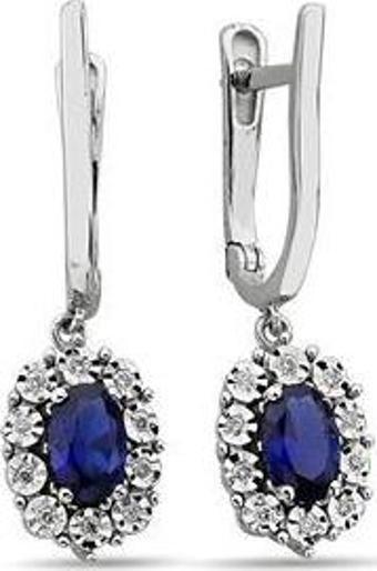 0,10 Karat Pırlantalı Safir Oval Küpe