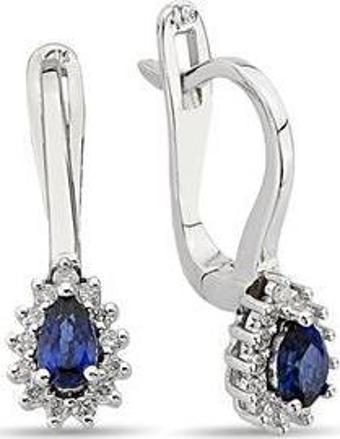0,19 Karat Pırlantalı Safir Damla Küpe