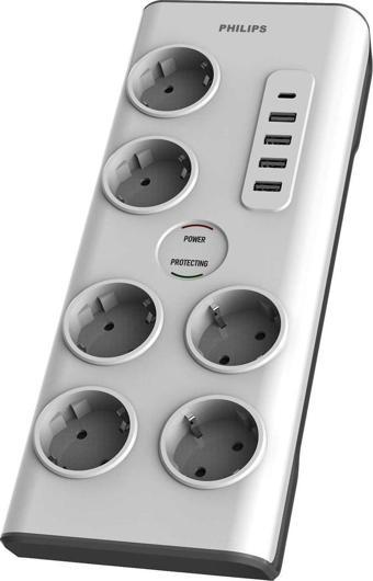 SPN7060WA/62 6'lı Akım Korumalı & 5 USB Girişli Prız 900J 2 M 1 x Type C - 4 x Type A SPN7060WA/62
