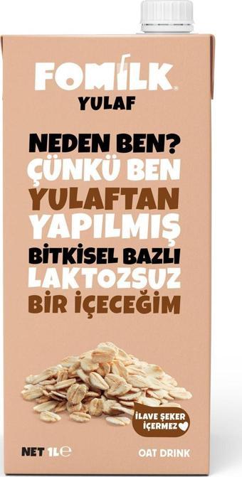Yulaf Sütü 1 L Bitkisel Bazlı Laktozsuz Vegan