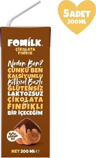 Çikolata & Fındık Sütü Glutensiz Bitkisel Bazlı Laktozsuz Vegan 200 ML x 5Adet