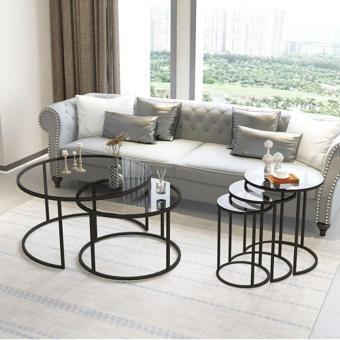 Dekopratik Tokyo Ikili Orta Sehpa 60 Cm & Alya Üçlü Zigon Sehpa Takımı Metal Füme Camlı