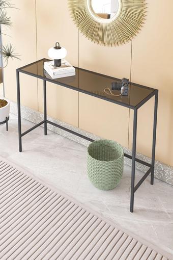 Dekopratik - Canvas Metal Dresuar Dekoratif Kahve Köşesi Konsol Siyah Füme Camlı
