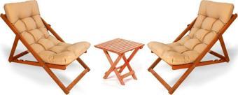 AHŞAP KREM PUF MİNDERLİ ŞEZLONG SET - 2  ŞEZLONG - 1  40*40 SEHPA