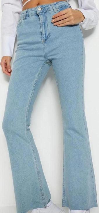Stil Kadın Moda Denim Kot Pantolon Regular Geniş Paça Yüksek Bel Crop Jeans