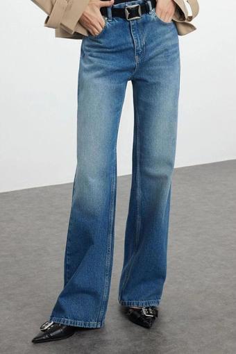 Stil Kadın Moda Denim Kot Pantolon Uzun Geniş Paça Normal Bel Jeans