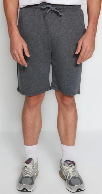 Moda Örme Normal Bel Boru Paça Gündelik Antrasit Regular Fit Şort Bermuda