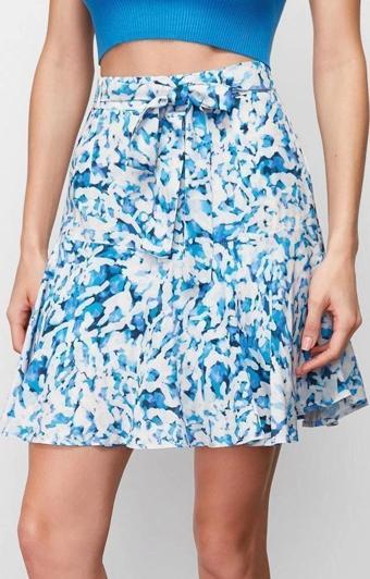 Moda Dokuma Yüksek Bel Geniş Paça Gündelik Çok Renkli Çiçek Desenli Viskon Dokuma Şort Etek