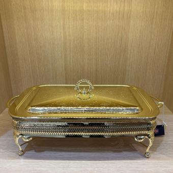Queen Anne Altın Kaplama  Isıtıcılı Dikdörtgen Yemek Servis 46 x 25 x 19 cm  