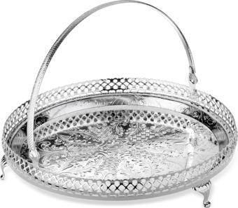 Queen Anne İngiliz Gümüşü Saplı Yuvarlak Sunumluk 23 cm  