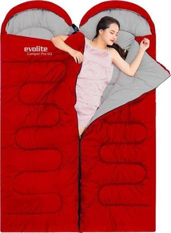 Evolite Camper Pro SQ Birleştirilebilir 2 Kişilik Uyku Tulumu - Kırmızı