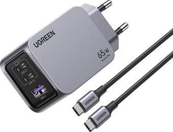 Ugreen Nexode Pro 25871 2xUSB-C+USB-A QC/PD 65W GaN Hızlı Şarj Kablosu ve Adaptörü