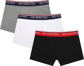 Basic 3'lü Boxer Gri-Beyaz-Siyah Likralı Boxer Set 23SSM1003