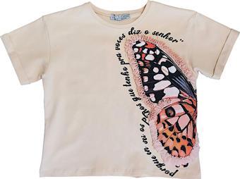 Kız Çocuk Büyük Kelebek Baskı ve Şifon Aksesuarlı Tshirt