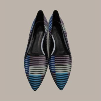 Paul Smith Dee Matto Blue Mavi Yüksek Kaliteli Dokuma Kumaş Düz Topuklu Tasarım Günlük Kısa Topuklu Kadın Ayakkabı