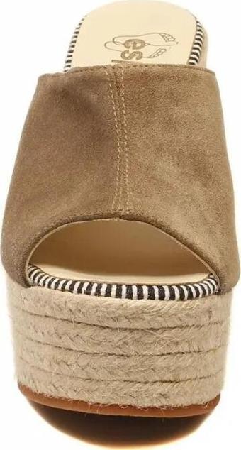 Espadrilles Flash Velour Kahverengi Süet Deri 10 cm Hasır Tabanlı Dolgu Topuklu Kadın Ayakkabı