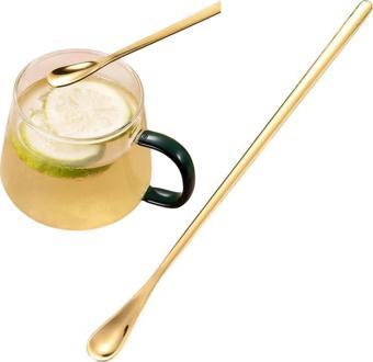 Perlotus 304 Çelik 19 cm Gold Renkli Kokteyl Kahve Latte Kaşığı 1 Adet