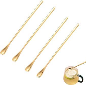 Perlotus 304 Çelik 19 cm Gold Renkli Kokteyl Kahve Latte Kaşığı 4 Adet