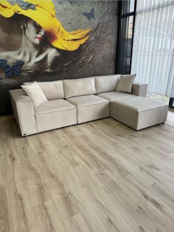 Dream Garden Angelo 4 Modül Modüler Koltuk (3 Modül 1 Puf) Keten Kumaş Beyaz