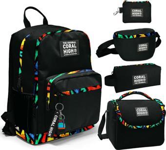 Coral High Beşli İlkokul/Ortaokul Çanta Seti - Siyah Grafiti - Erkek Çocuk