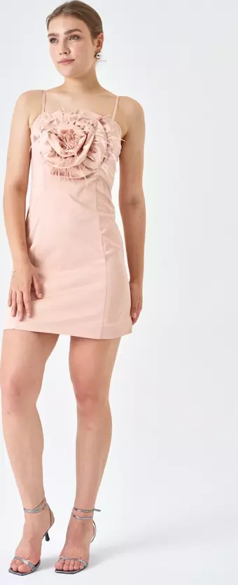 Modatalika Pamuk Saten Kumaş Mini Boy Gül Detaylı Askılı Abiye Elbise