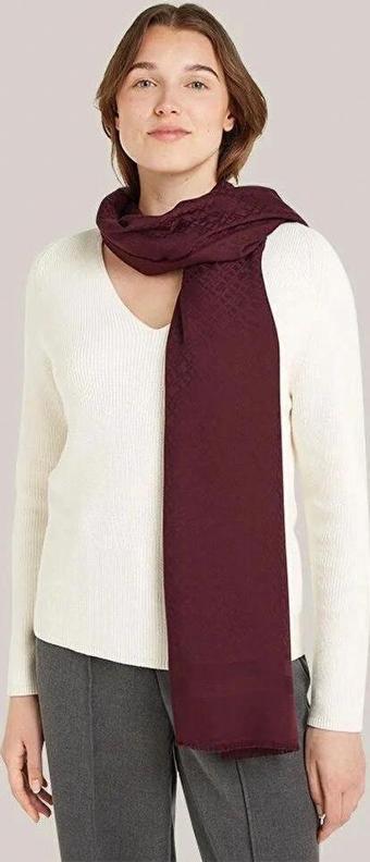 Tommy Hilfiger  Jakarlı Bordo Eşarp