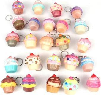 (4 Adet) Renkli Anahtarlıklı Cupcake Squishy Ufak Boy Sukuşi Oyuncak