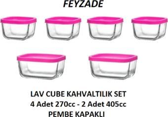 Lav Kahvaltılık Saklama Kabı Seti Pembe Kapaklı (2 Adet 405Cc - 4 Adet 270Cc)